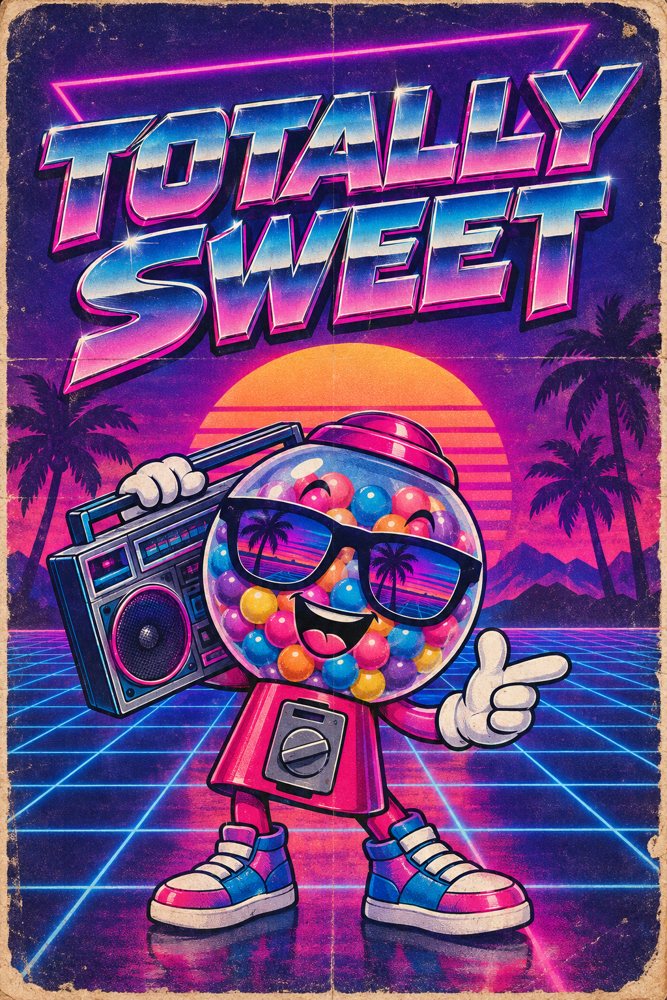 1980s neon style candy poster